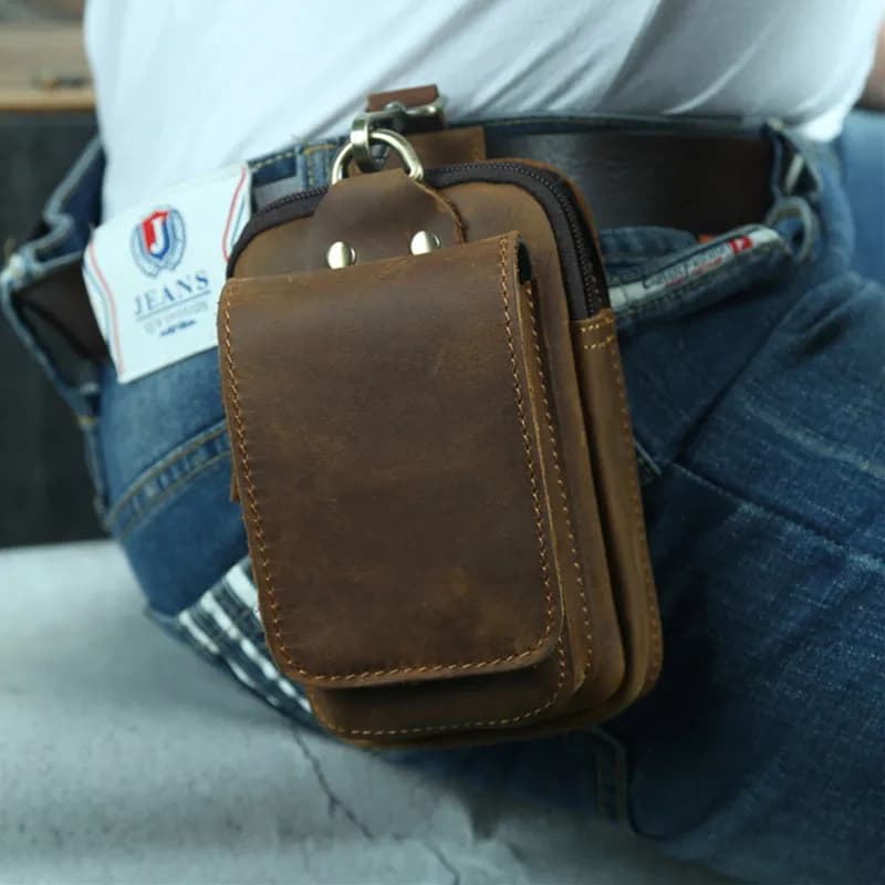 Marsupi da uomo in vera pelle marsupio da uomo in pelle di cavallo pazzo per sigaretta custodia per telefono borsa da viaggio piccola da uomo
