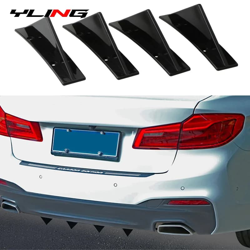 4pcs Car Shark Fin Universal Triangular Rear Bumper Diffuser Spoiler Protector Carbon Fiber Chassis Lip Decoration
