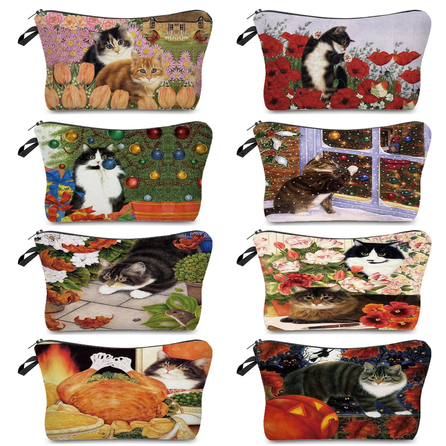 Organizzatore di immagazzinaggio di viaggio della borsa di trucco del gatto floreale per la borsa cosmetica delle donne borsa grande borsa femminile portatile stoccaggio della matita del ministero degli interni