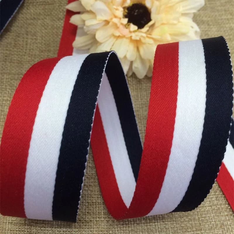 Nastro a Righe in Poliestere Filato Tricolore Rosso Bianco Blu Navy, Larghezza 1-4cm, 10,9 Iarde (10M)/Rotolo