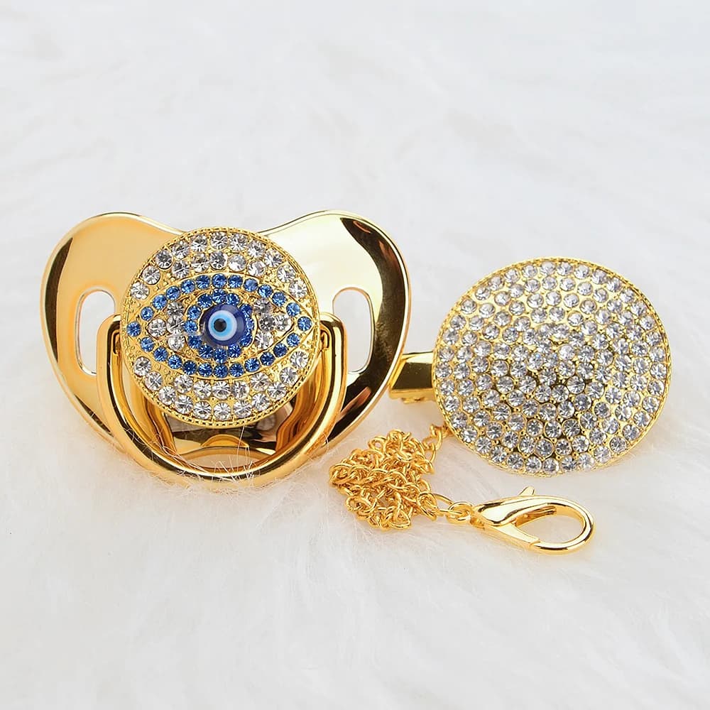 MIYOCAR BLING oro argento evil eye ciuccio e ciuccio clip di design unico per il bambino SGS certificato sicuro e unico AEYE