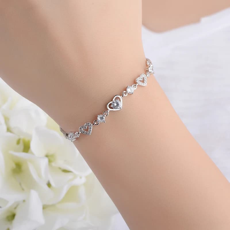 Trendy Sweet Heart Crystal Women Bracelet Fashion Silver 925 Bangle Girl Party accessori braccialetti da sposa per il nuovo arrivo