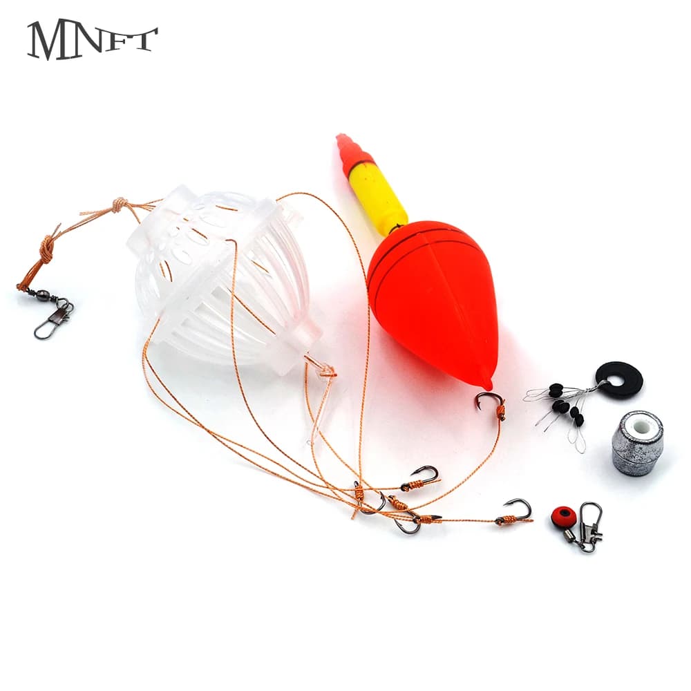 MNFT 2Set Canned Sea Monster with Set of Strong Hooks Silver Carp Fishing Float Bobber Bait Cage Tackle Set Box