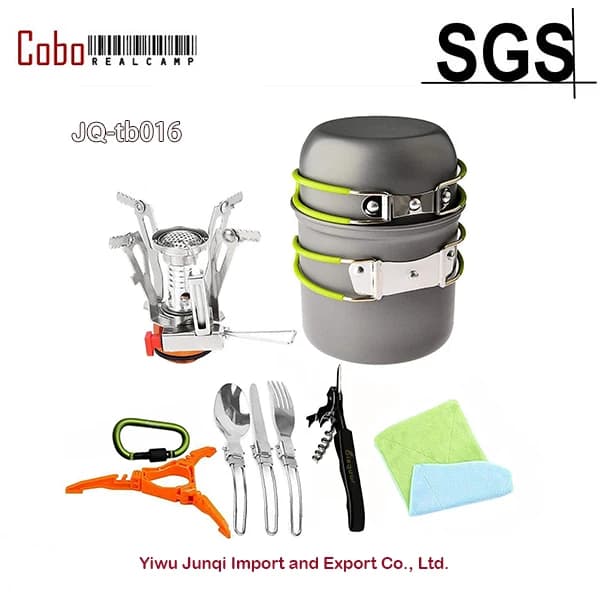 12-17 pz campeggio pentole fornello Stand treppiede pieghevole Spork Set escursionismo Backpacking antiaderente cottura Picnic coltello cucchiaio vino aperto