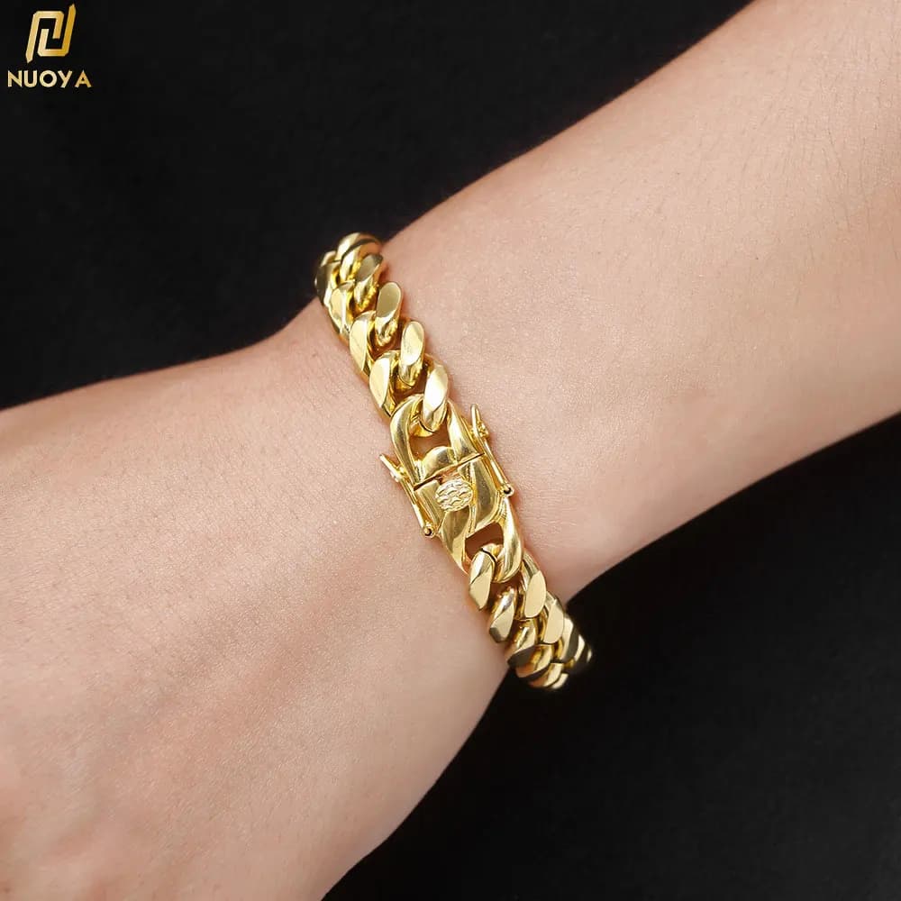 Braccialetti cubani in acciaio inossidabile placcato oro 6mm-14mm18k Braccialetti a catena a maglia cubana per gioielli Hiphop