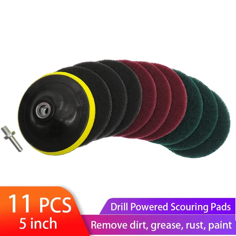 11pcs 5 Pollici Drill Power Scrubber Purga Pad Kit di Pulizia Detergente Per La Casa Strumenti di Dusty Pennello con Gancio e Anello piastra di levigatura