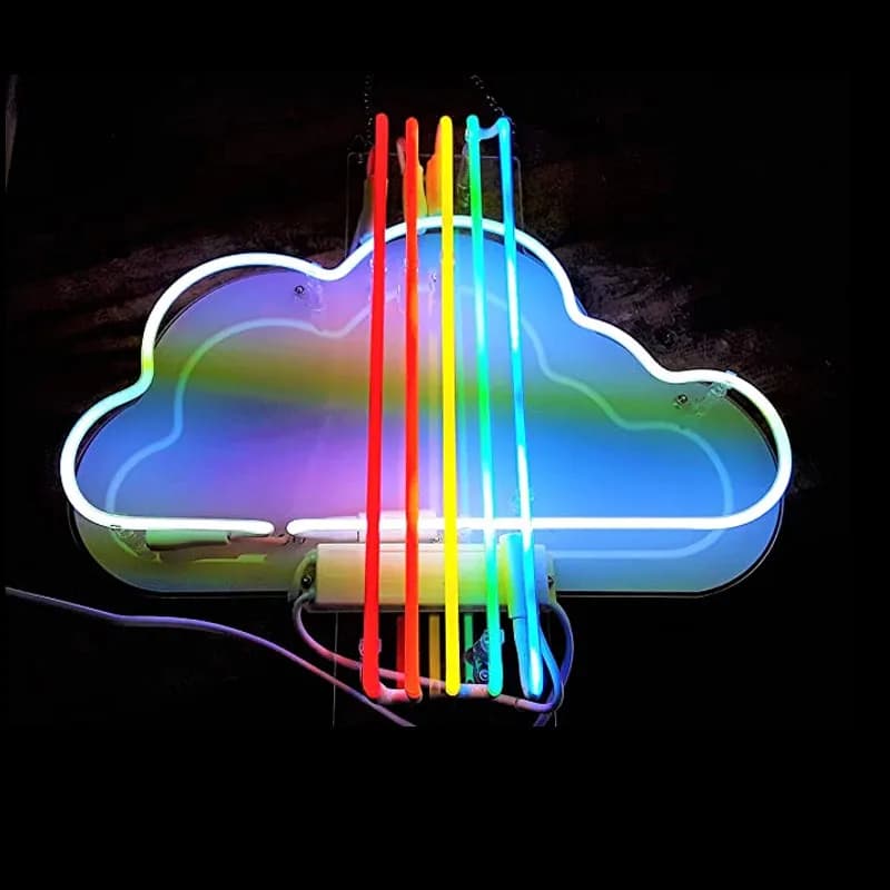 Nuvola bianca e arcobaleno Pannello acrilico Insegna al neon Man Grotta Insegne Sport Bar Pub Birra Luci al neon Lampada Neon in vetro Luce iconica Camera