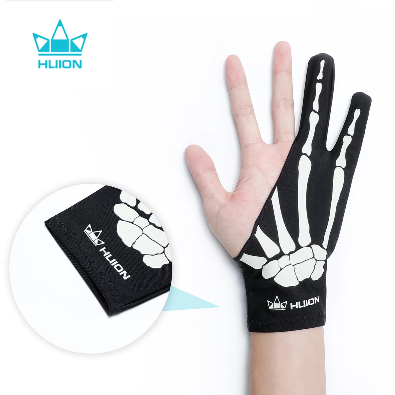 HUION Skeleton Design Guanto da artista antivegetativo a due dita per display a penna Tavoletta grafica LCD Light Box Pad Schizzo Disegno