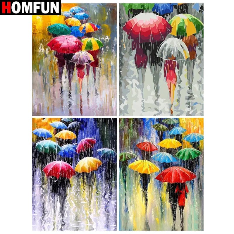 HOMFUN 5D diamante modello strass cucito pittura diamante fai da te punto croce "ombrello colorato" ricamo diamante