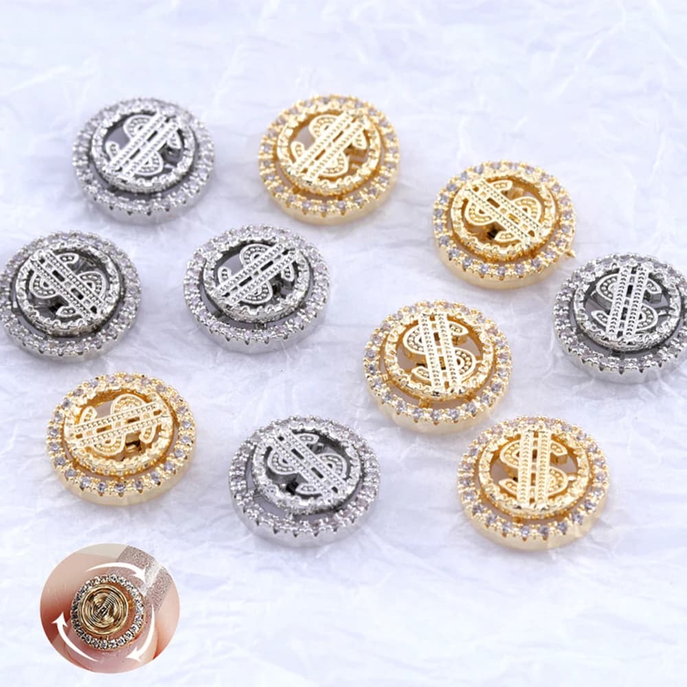 1pc Spin Rotante Dollaro Segno Pendenti E Ciondoli Per Unghie Girandola Unghie Artistiche Decorazioni Spinning Strass 3D Fidget Spinner Unghie Fascino KD2