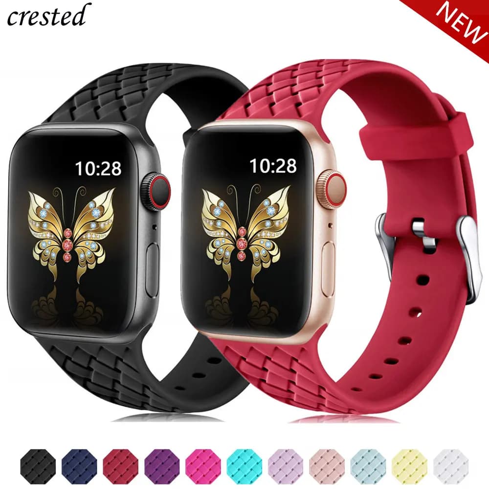 Cinturino in Silicone per cinturino Apple watch 44mm 40mm 45mm 41mm 42mm 38mm accessori bracciale con motivo intrecciato serie iWatch 6 5 4 3 SE 7