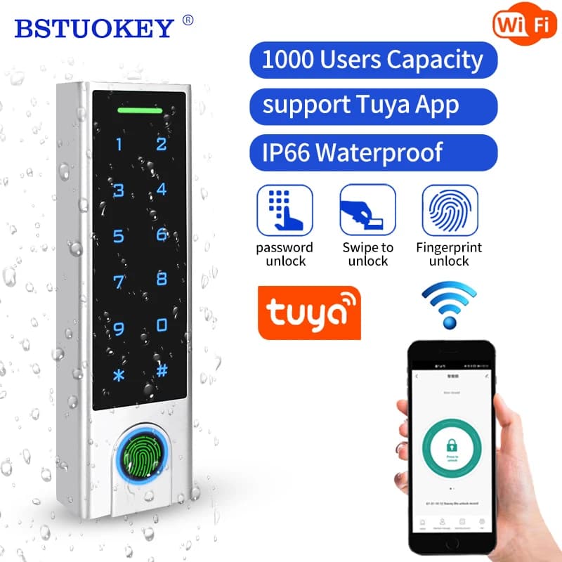 Wifi Remote Fingerprint Access Control Kit lettore Rfid 1000 User Tuya APP 125khz Card keyboard Door Password sistema di controllo accessi