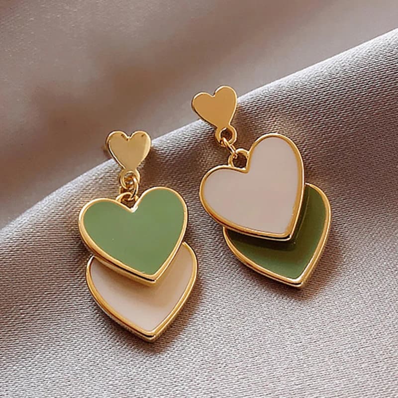 New Korean Style White Green Heart Drop Earrings For Women Contracted Heart Pearl Asymmetrical Earring Party Jewelry