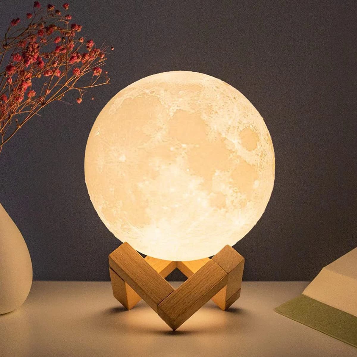 8 cm Lunar Lamp Battery Powered LED Night Light With Support Starry Lamp Bedroom Decorations Night Lights Lunar Lamp Children's Gift