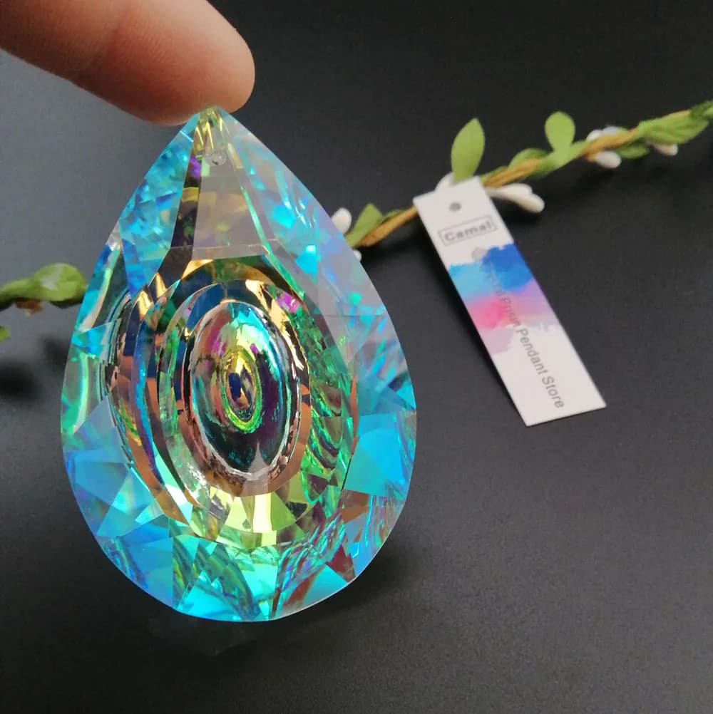 Camal 1pcs 74mm AB Color Longan Shaped Drop Crystal Prism Pendant Chandelier Hanging Lamp Lighting Part Suncatcher Home Decor