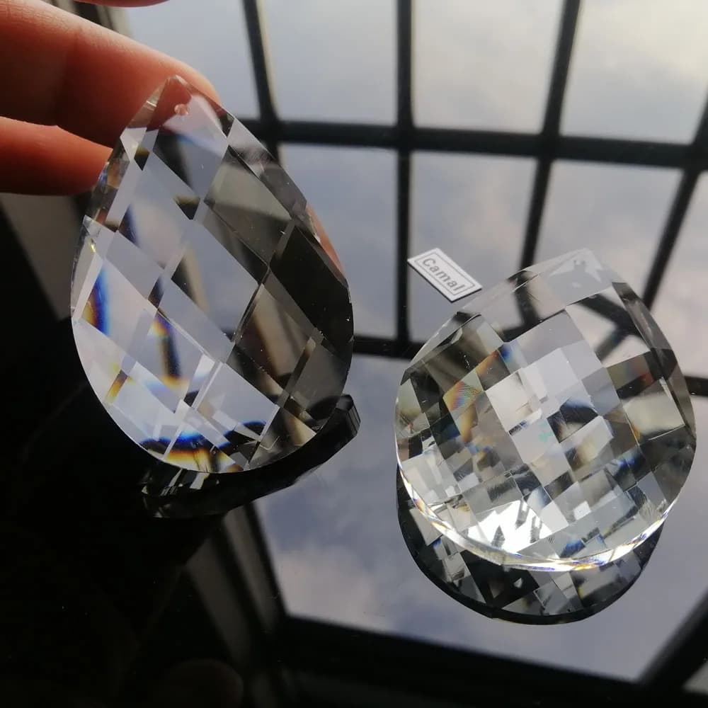 Camal 2PCS 63mm K9 Clear Crystal Glass Grid Drop Prisms Pendant SunCatcher Lamp Lighting Chandelier Parts Hanging Ornament Home