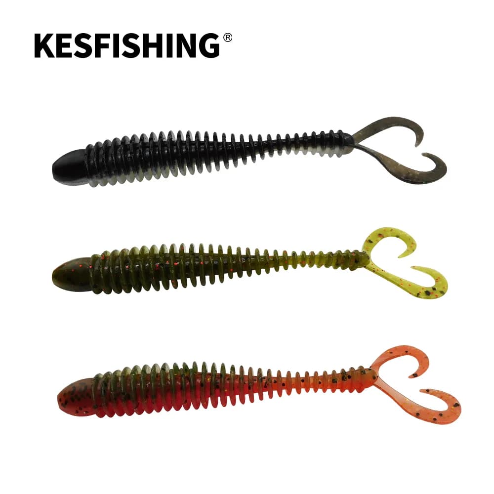 KESFISHING Anello Twin Tail 100mm Esche da pesca Esca morbida in silicone per Big Catch Pike Bass verme richiamo