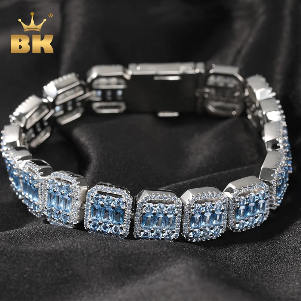 THE BLING KING 13mm Width Paved Bling Pink Square Baguettecz Stone Iced Out Zirconua Link Chain Bracelet Hiphop Jewelry For Gift