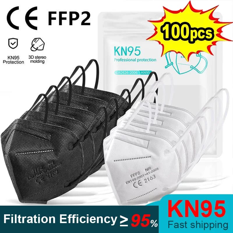 10-100pcs ffp2mask Black kn95 mascarillas negra Adults 5Layers fpp2 approved kn95 CE Respirator Face Mask ffp2 reutilizable ffp3