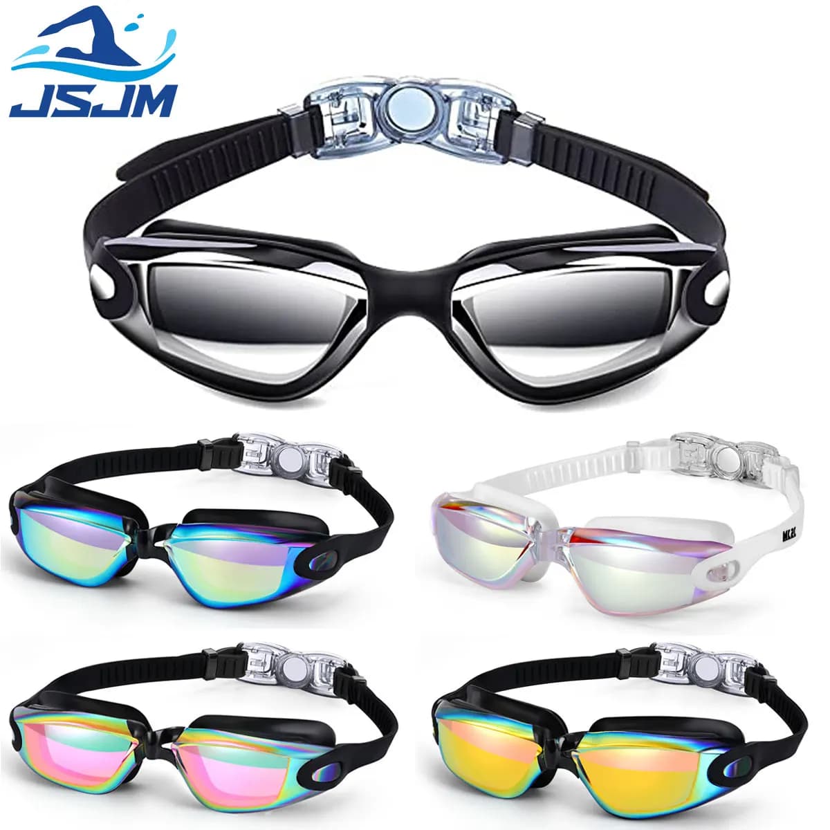 JSJM New professional swimming glasses for adults anti-fog with UV protection Man Woman Adjustable Waterproof Silicone Swimwear