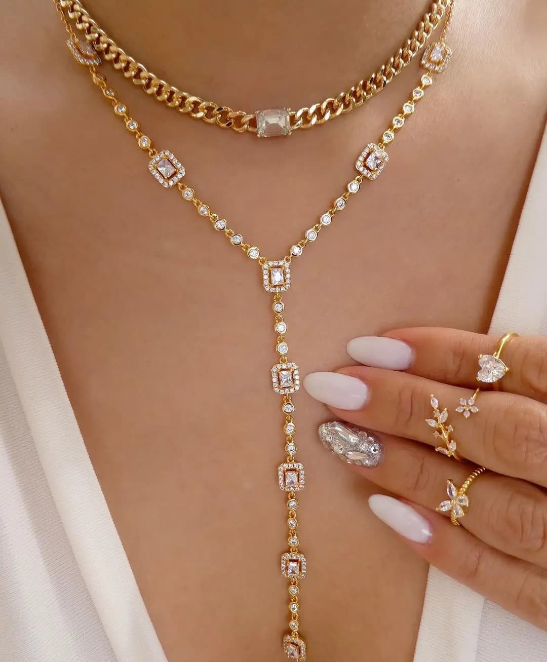 Sexy Long Y Lariat Necklace For Women 5A Cubic Zirconia Geometric Rectangle CZ Cluster Charm Station Chains