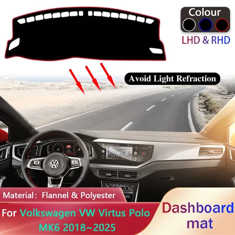 Copertura del cruscotto dell'auto per Volkswagen VW Virtus Polo MK6 2018 ~ 2025 2019 2020 2021 2022 2023 2024 fodera tappetino antiscivolo parasole Dashmat tappeto tappeto accessori