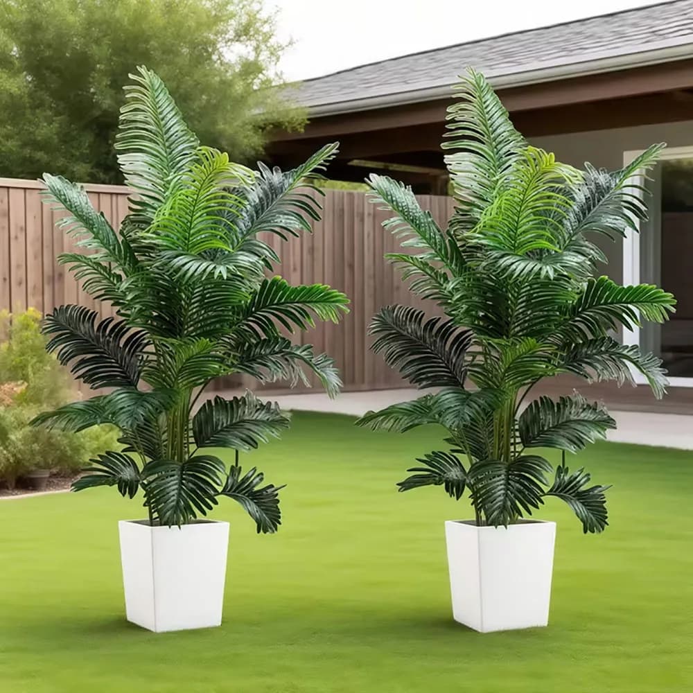 35 inch artificial giant palm plant; 2 pieces of realistic green leaves; no maintenance required; interior and exterior decoration