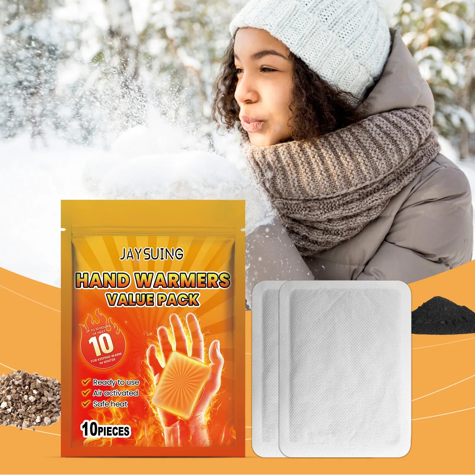 Jaysuing 10 pezzi pacchetto scaldino invernale adesivi riscaldamento duraturo autoadesivo inverno freddo proteggere scaldamani corpo a riscaldamento rapido