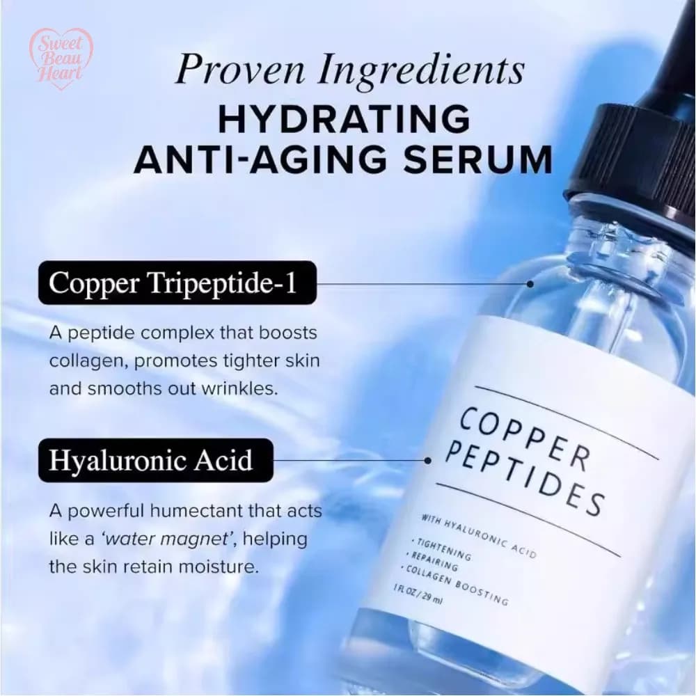 Hydrating Serum Anti-Age with Copper Peptides and Hyaluronic Acid, Deep Repair of Cutanea Barrier, Pore Reduction, Viso Brightness
