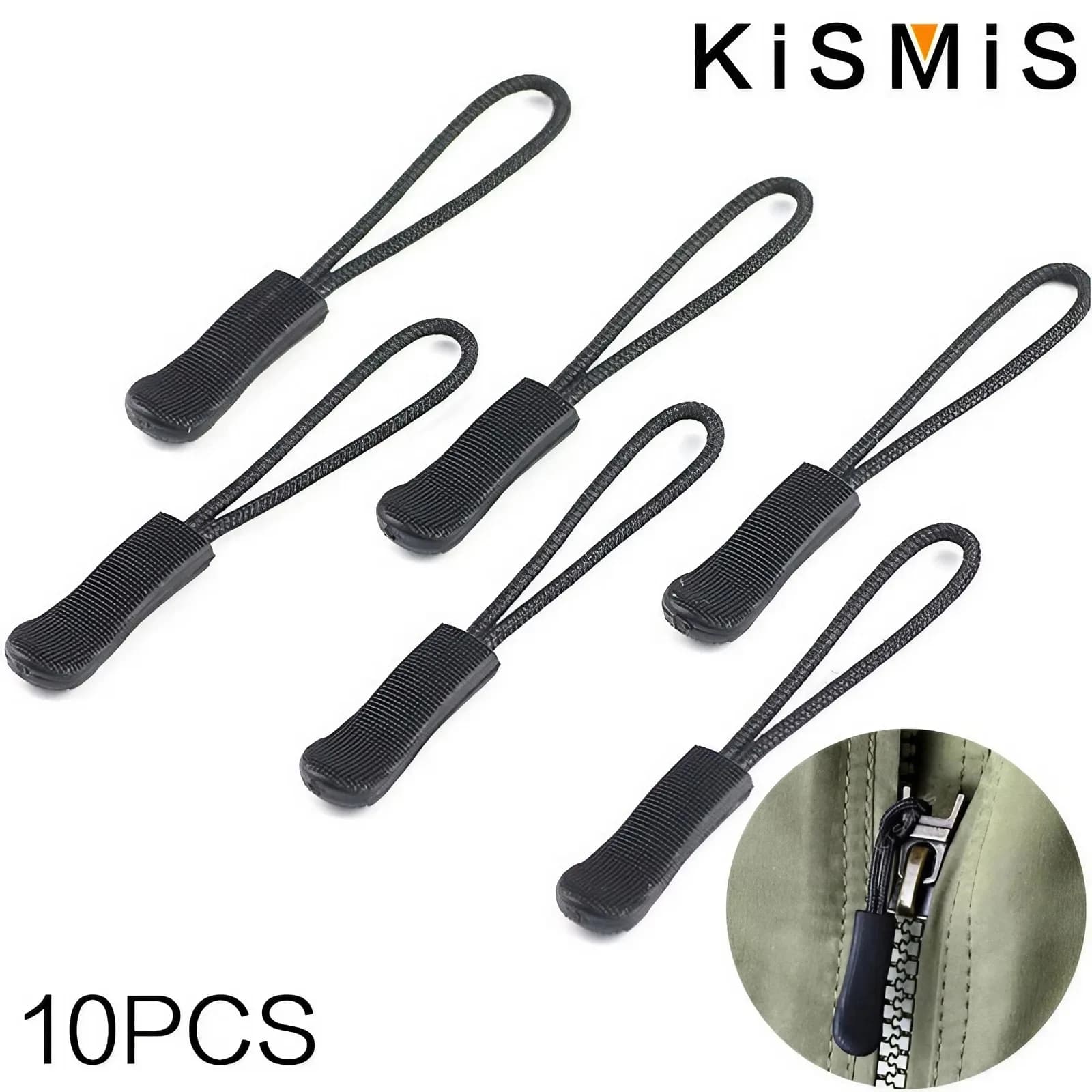 KISMIS 10PCS Closure Head Zipper Extension Cable Tag Tira Reels Cord Extractor Extremity Lock Zip Clip Buckle for Outdoor Bag