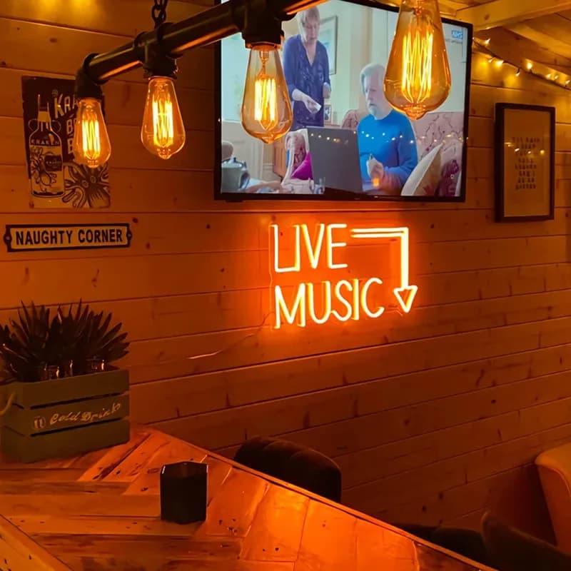 Insegna al neon LIVE MUSIC, insegna al neon a LED personalizzata fatta a mano, decorazioni per musica dal vivo, luci al neon per sala musicale, insegna al neon personalizzata