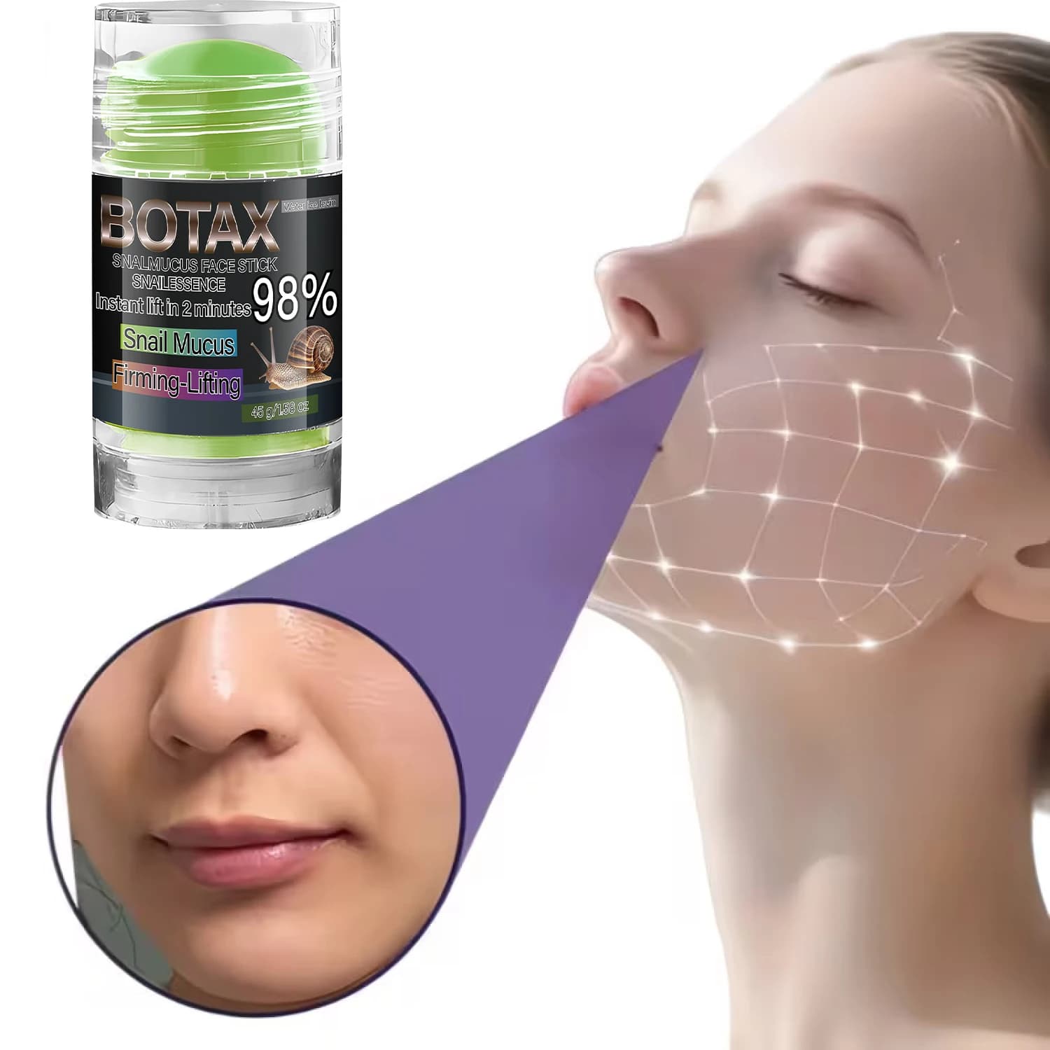 BOTAX Stick Viso al Bava di Lumaca - 98% Essenza di Lumaca, Effetto Lifting Istantaneo in 2 Minuti, Rassodante e Idratante con Collagene e Retinolo