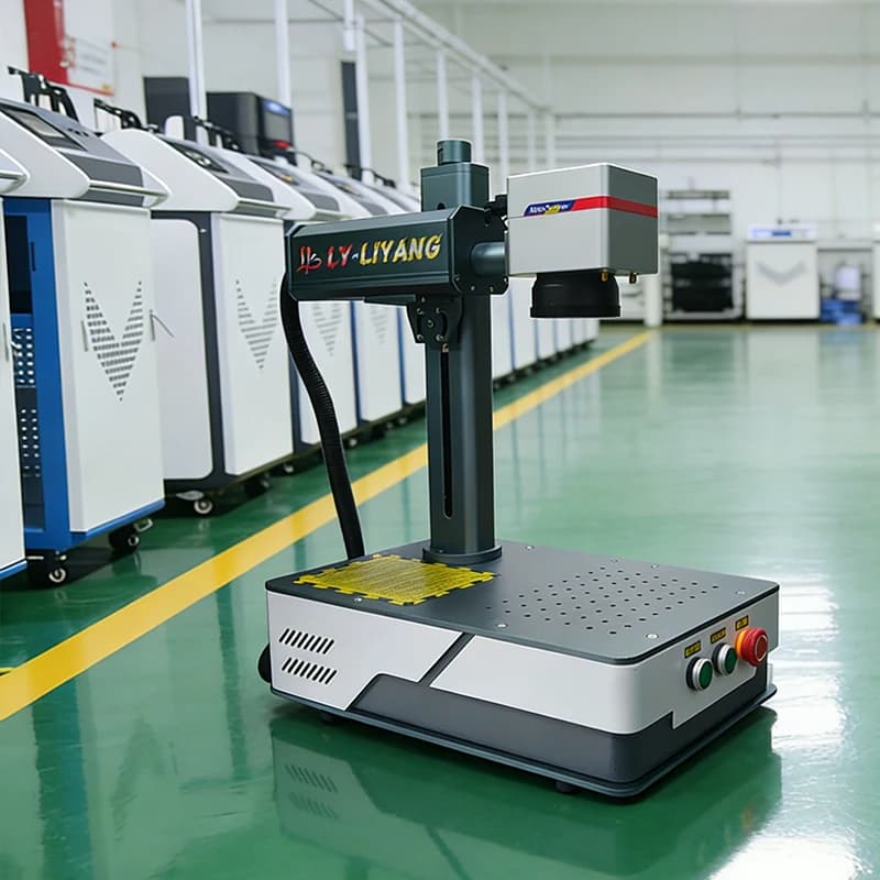 JPT MOPA EM-7 fiber laser marking machine with updated rotation axis, metal engraver 100W 60W 30W 20W, 220V 110V cooling machine
