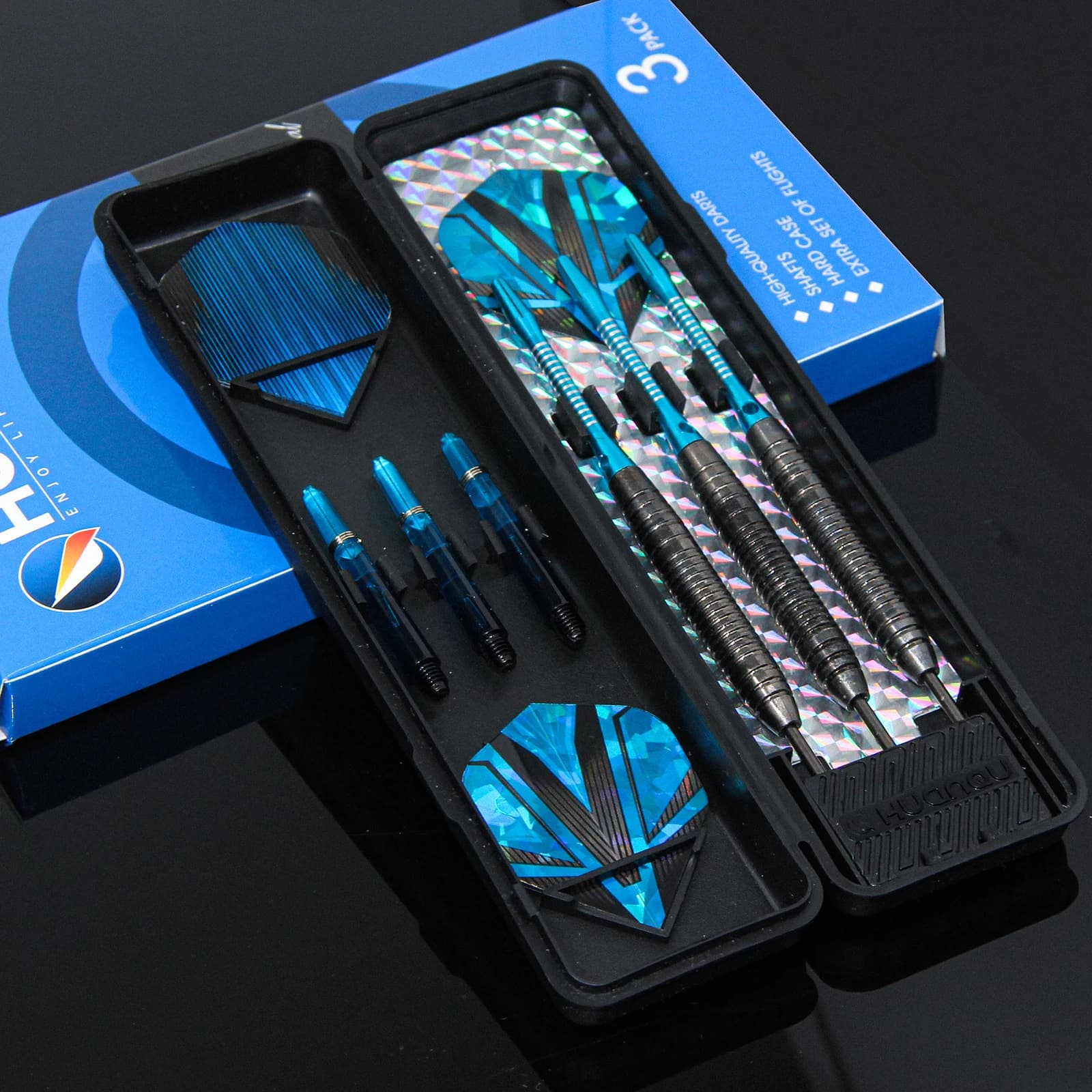 Set di freccette professionali in ferro da 20g, accessori per freccette tra cui alette e gambe di ricambio, scatola rigida per conservazione e protezione, forniture per giochi sportivi e intrattenimento per bar domestici, disponibile nei colori nero, rosso e blu