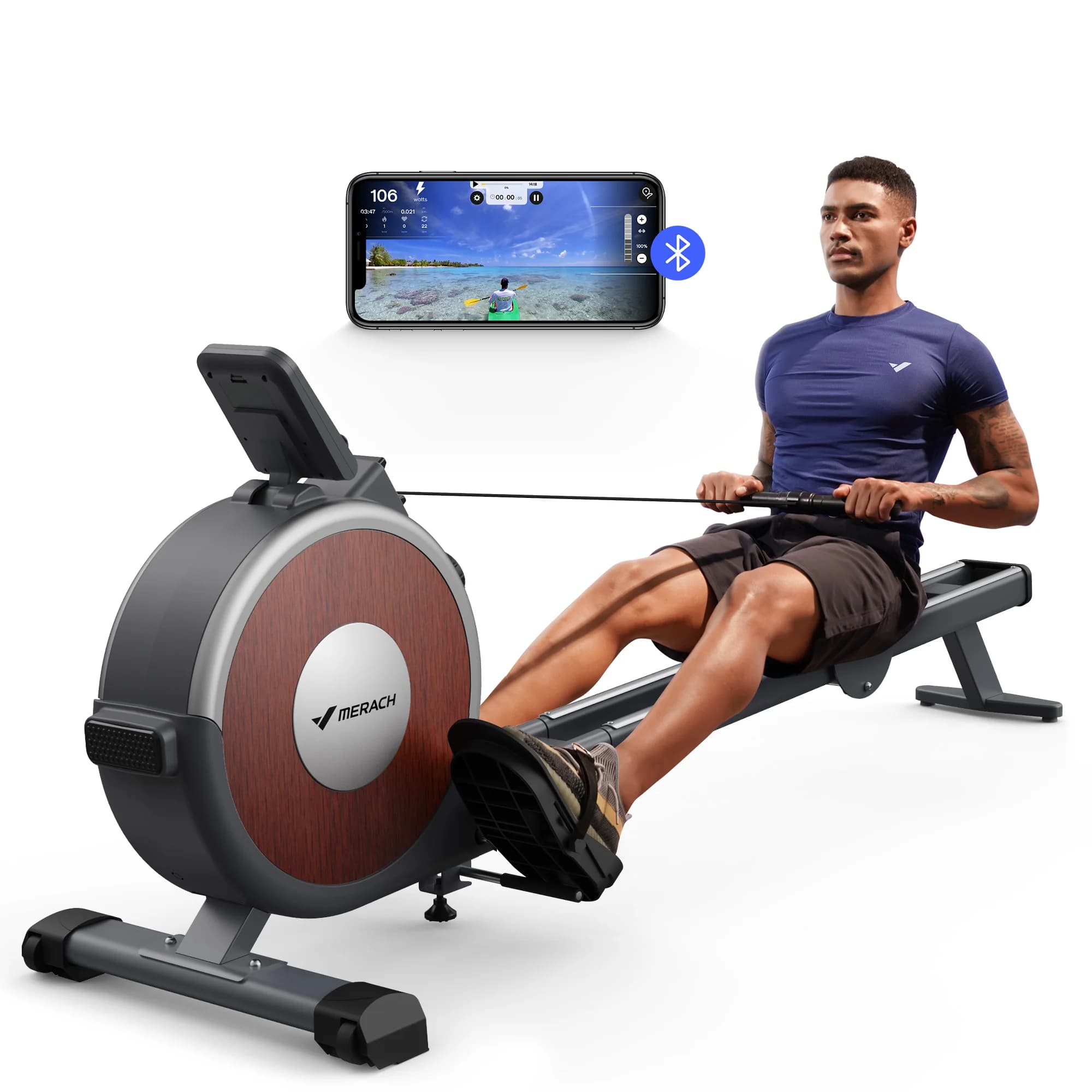 MERACH Rowing Machine Magnetic Rower Machine for Home 16 Levels Quiet Resistance Dual Slide Rail Max 350lb Weight Capacity R02