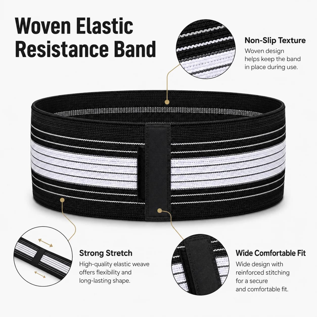 Fabric Resistance Band for Legs Glute Hip Exercise Non Slip Woven Elastic Loop for Squats Yoga Pilates Home Gym Fitness Training