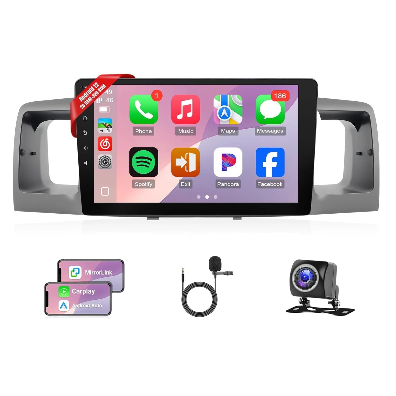 Touch screen da 9 pollici per Corolla 2003 2004 2005 2006 2007 2008 Car Stereo con GPS/Bluetooth/FM/WiFi/SWC (Non adatto al sistema JBL)