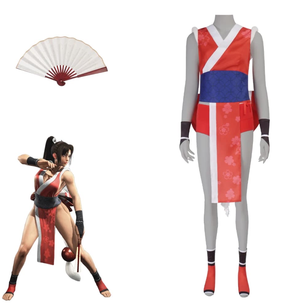 Costume cosplay Mai Shiranui KOF Mai Kimono with folding dress ninja red sexy for Halloween Game Soul Dress