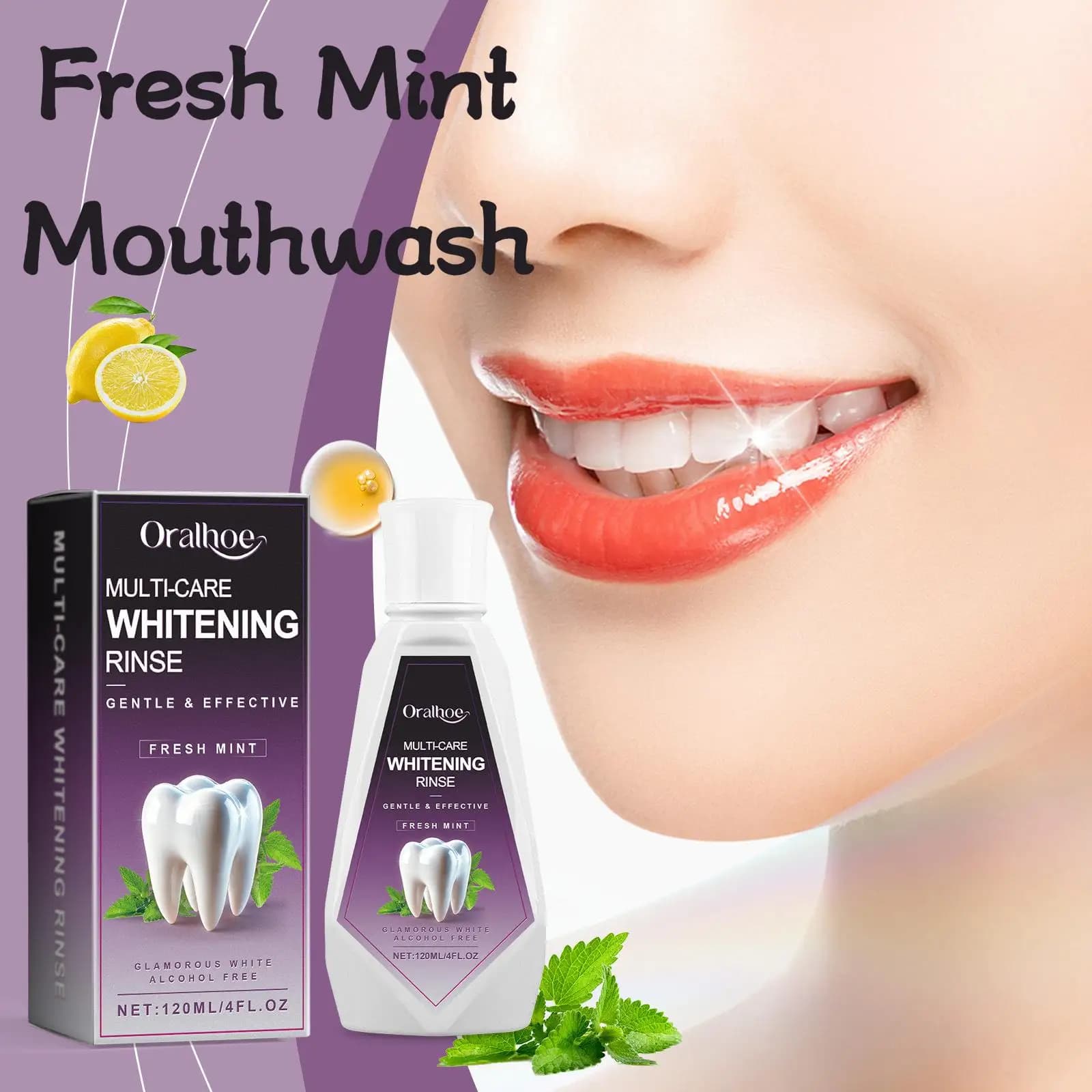Oralhoe 120ml Fresh mint mouthwash Teeth whitening for daily oral hygiene Clean knee soothes the sensitivity of the gums Deodorant mouthwash