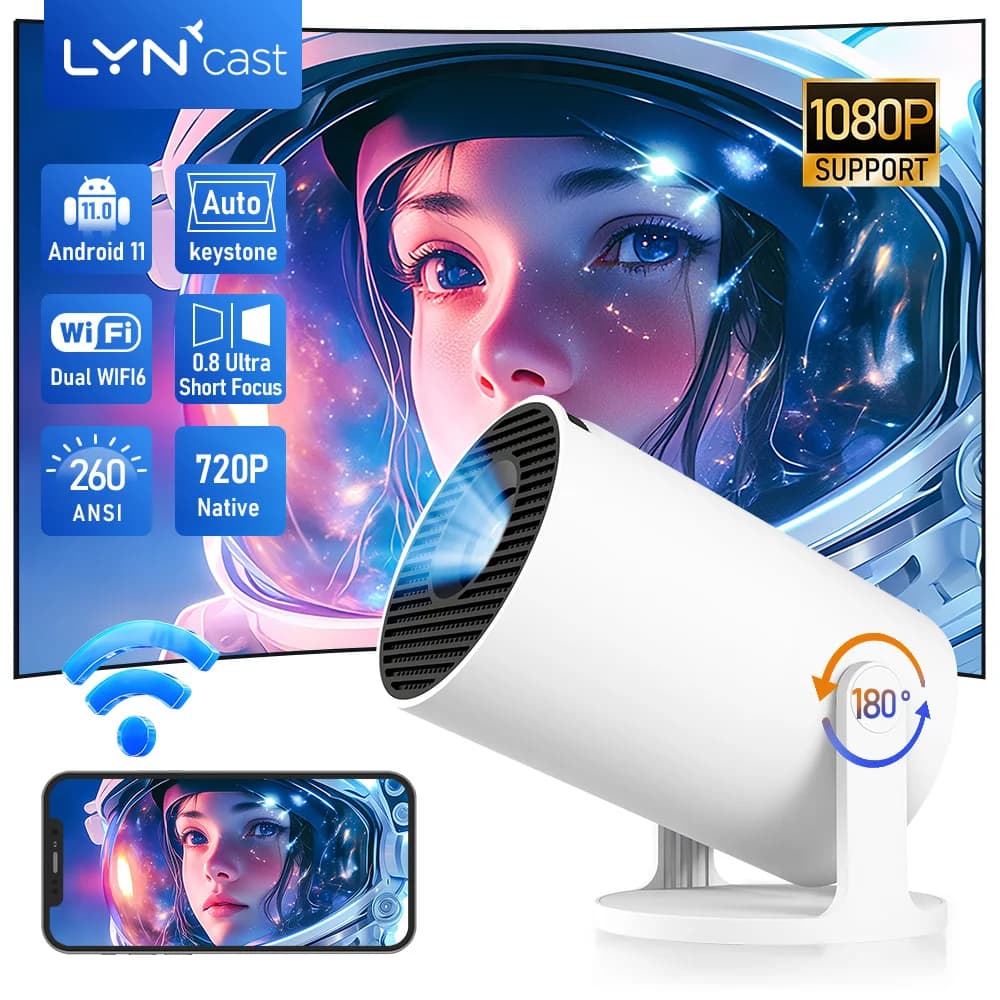 LynCast X1BQ 4K Android 11 8000 Lumen Dual WiFi 6 BT5.4 for External, 1080P Theatre 1280*720P 290ANSI, Home Cinema Portable