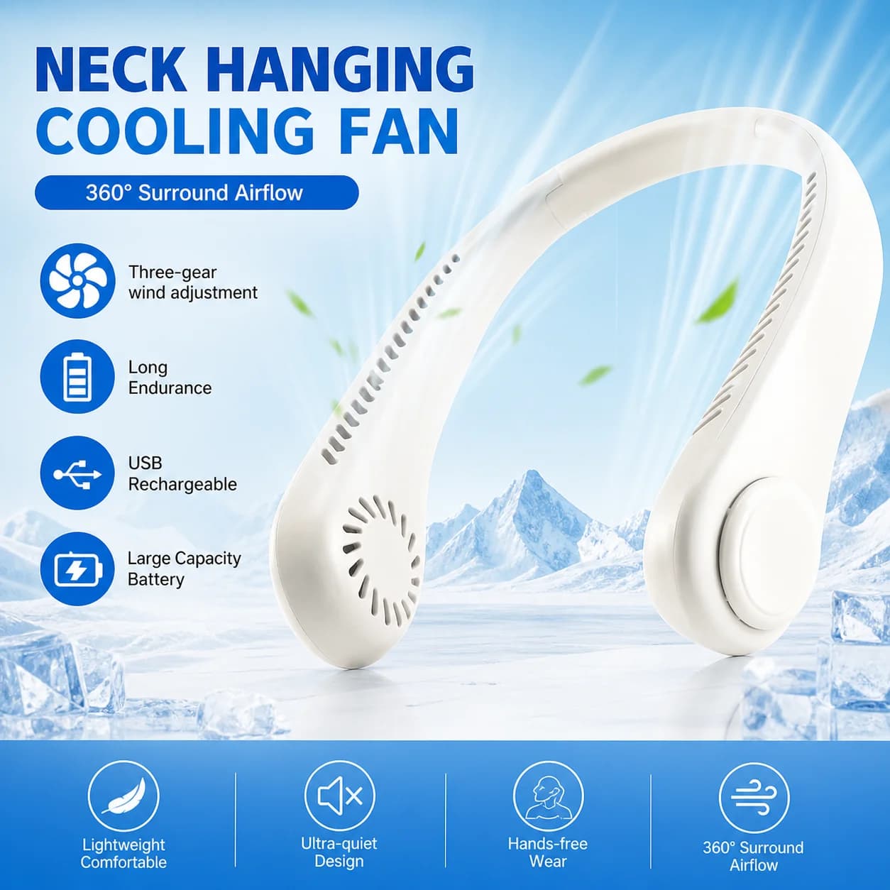 Mini ventilatore portatile a 3 velocità, vento forte, ricaricabile tramite USB, ventilatore da scrivania portatile a lunga durata per studenti, ufficio, viaggi all'aperto, campeggio