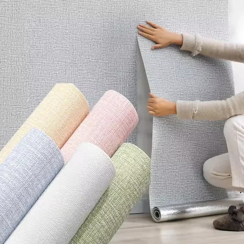 Carta da Parati/Adesivo Murale 3D in PVC Autoadesivo, Effetto Lino, 50cm di Larghezza, Colore Solido, Ispessito e Impermeabile per Decorazione Pareti