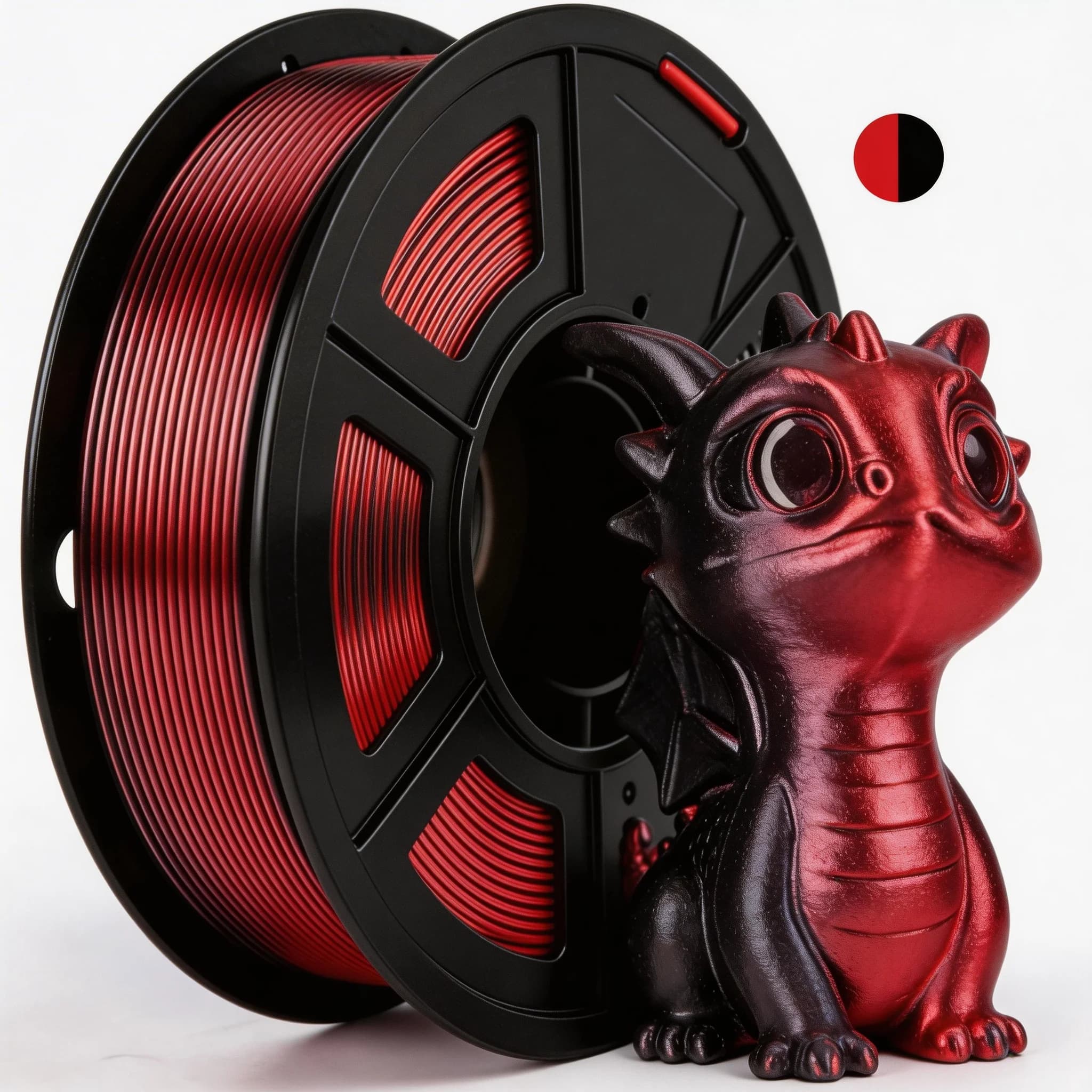 Filament PLA Silk 1.75mm Bicolor Built Black Red Change Color for 3D Printer 250g for Creative Printing Projects