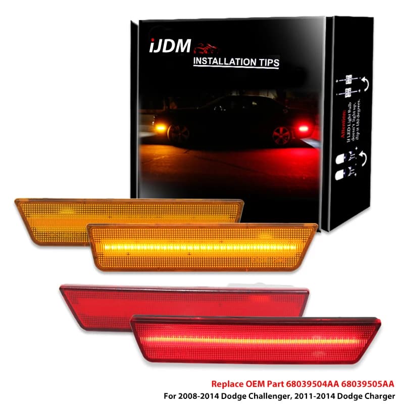 Lampade di posizione laterali posteriori anteriori per auto iJDM Luci a LED rosse ambrate per Dodge Challenger 2008-2014, per Dodge Charger Indicatore di direzione