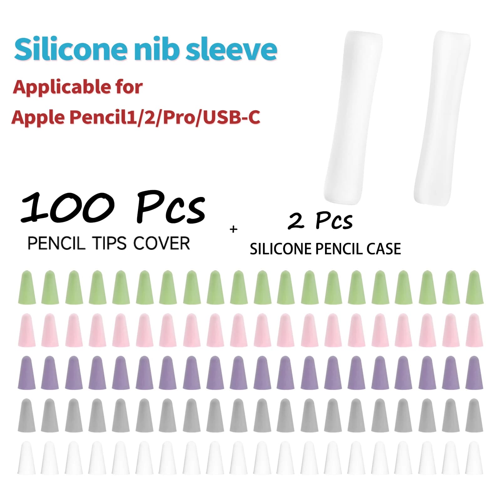 100pcs Silicone Pen tip cover Nib and Pencil Case Compatible with Apple pencils 1/2/pro/USB-C for iPadPencil Accessories