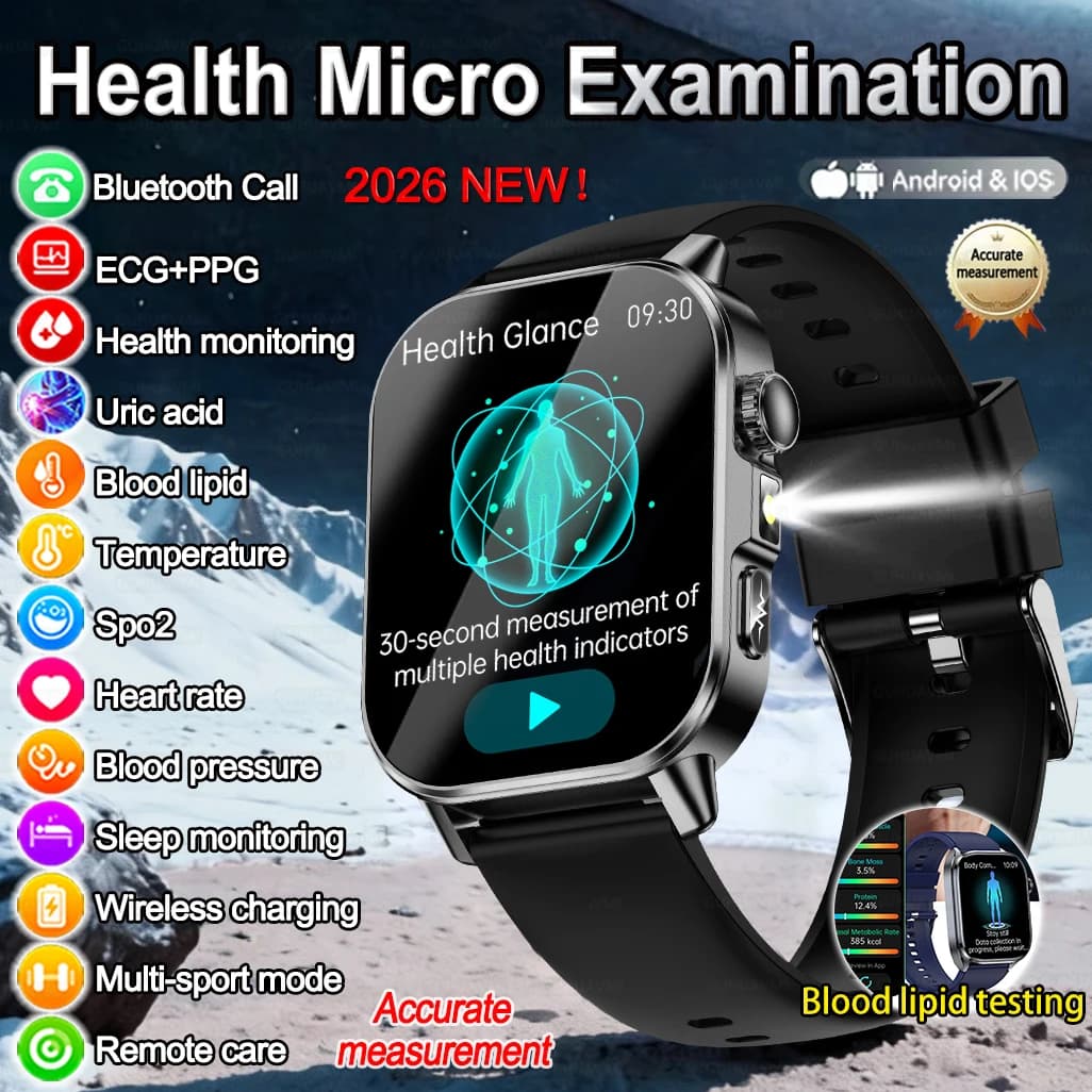 2026New AI Analisi di diagnosi sana Smart Watch ECG + PPG Pressione sanguigna lipidi Acido urico Chiamata BT Smart Watch Tracker Uomo Donna