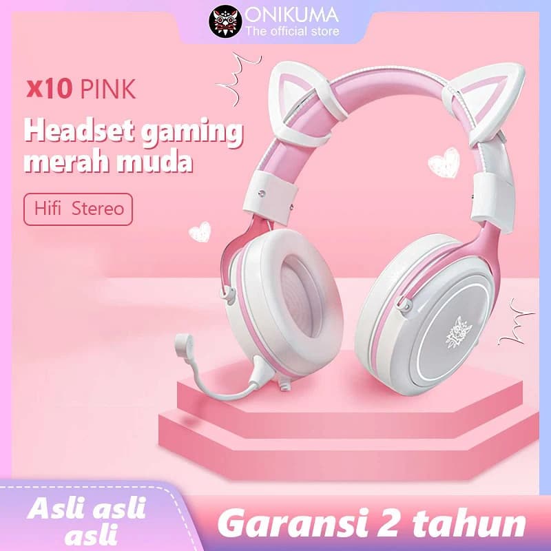 ONIKUMA X10 / Cat Pink/Devil Horn RGB Gaming Headphones Light RGB Gaming Headphones Compatible with PC/Mobile/ PS4