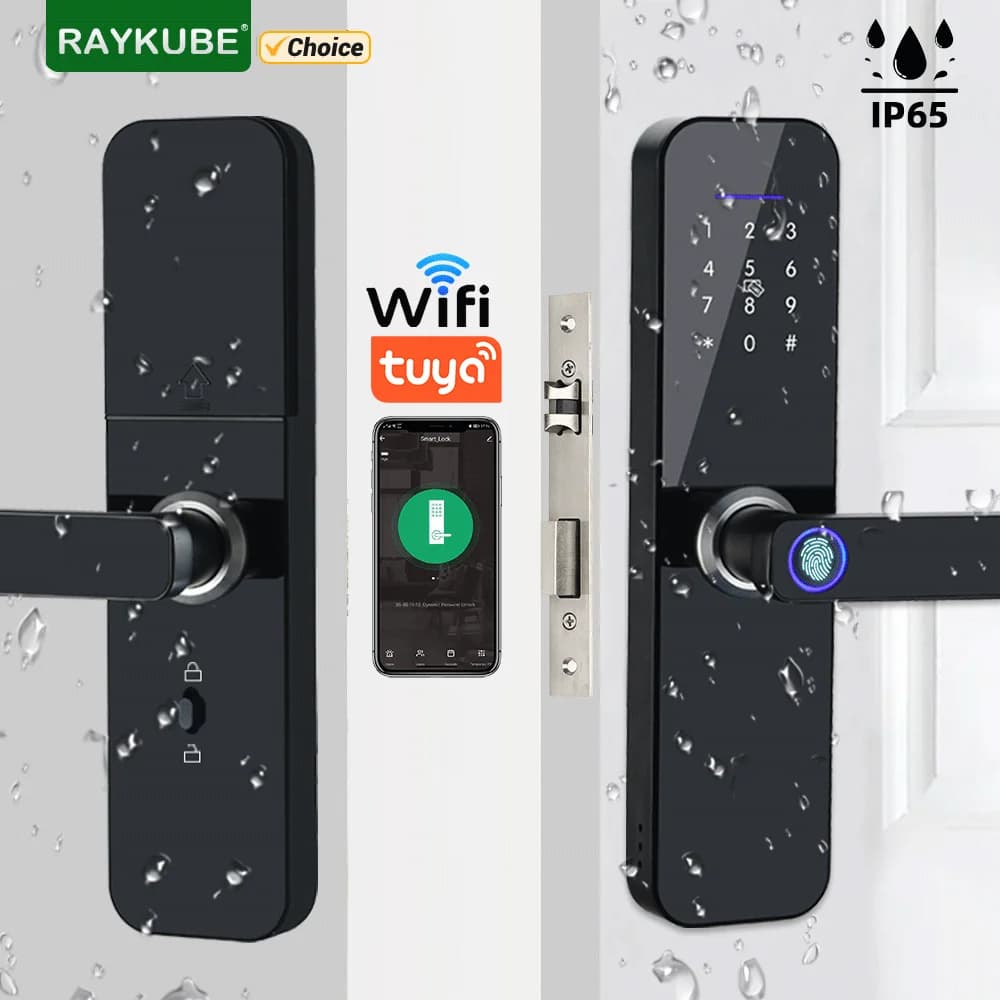RAYKUBE F005 IP65 Impermeabile Tuya Wifi Serratura Elettronica Smart Door Lock con Impronte Digitali/Smart Card/Password/Chiave/Sblocco APP