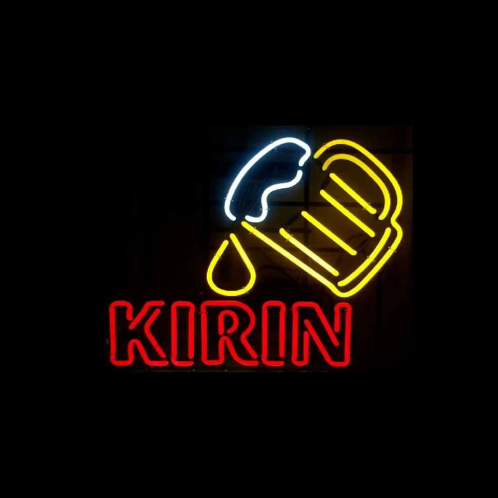 Insegna Luminosa al Neon Personalizzata a Forma di Boccale Birra Giapponese Kirin, Realizzata a Mano con Tubi in Vetro, per Bar, Negozi, Pubblicità, Decorazione Stanza, Lampada Espositiva 19x15 pollici