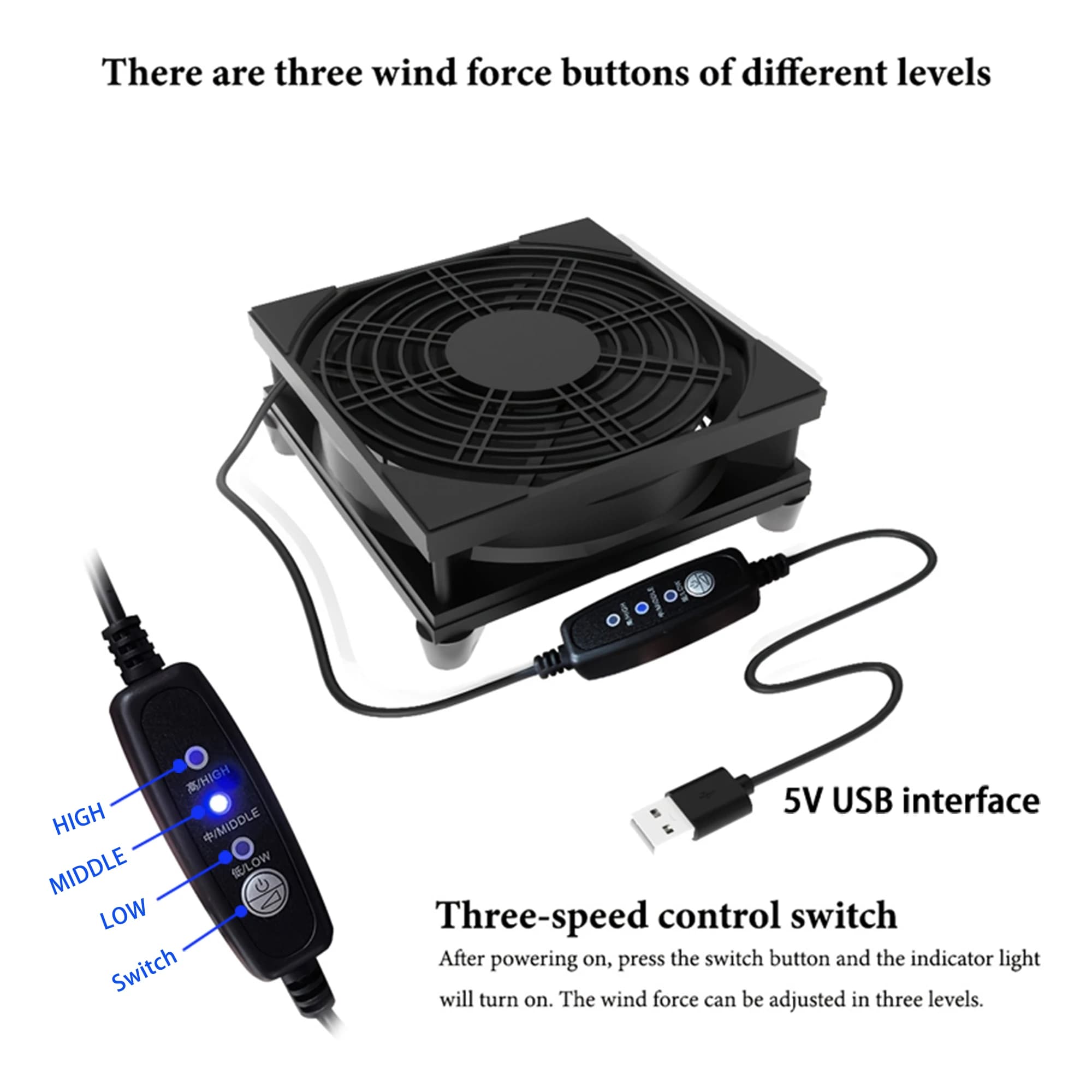 3 speed USB silent cooling fan for router, modem, TV box, computer, plug & play